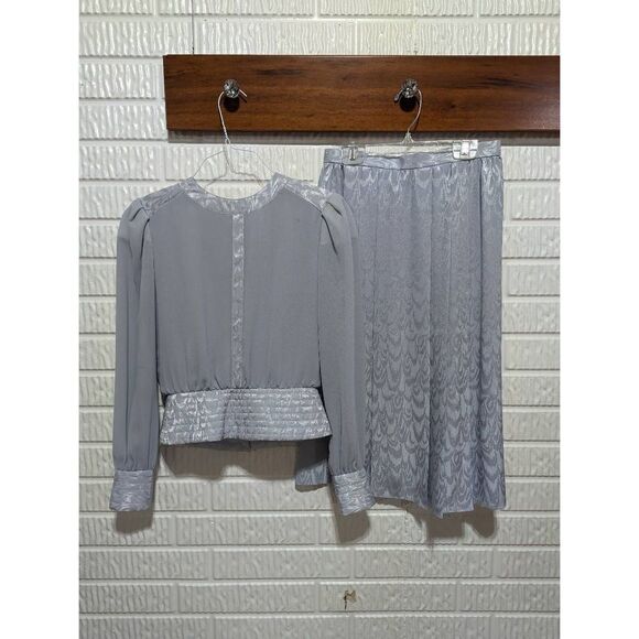 Richard Warren Vintage 80's Women's Gray Long-Sleeve Blouse & Midi Skirt Set Siz - Picture 4 of 6